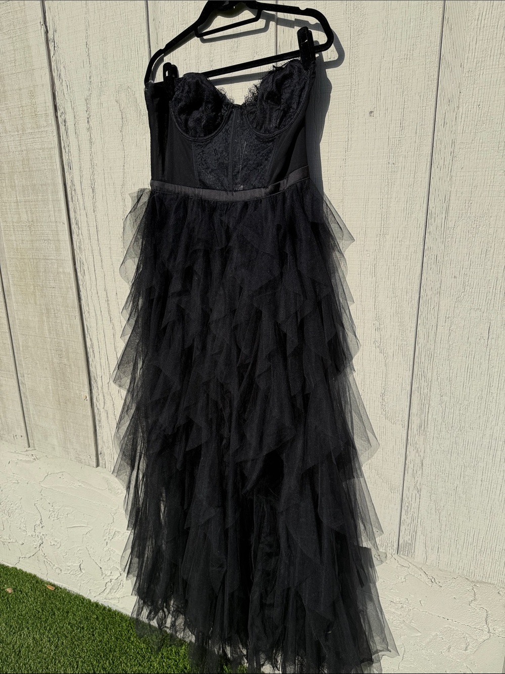 For Love And Lemons Black Lace Bustier Tulle Gown